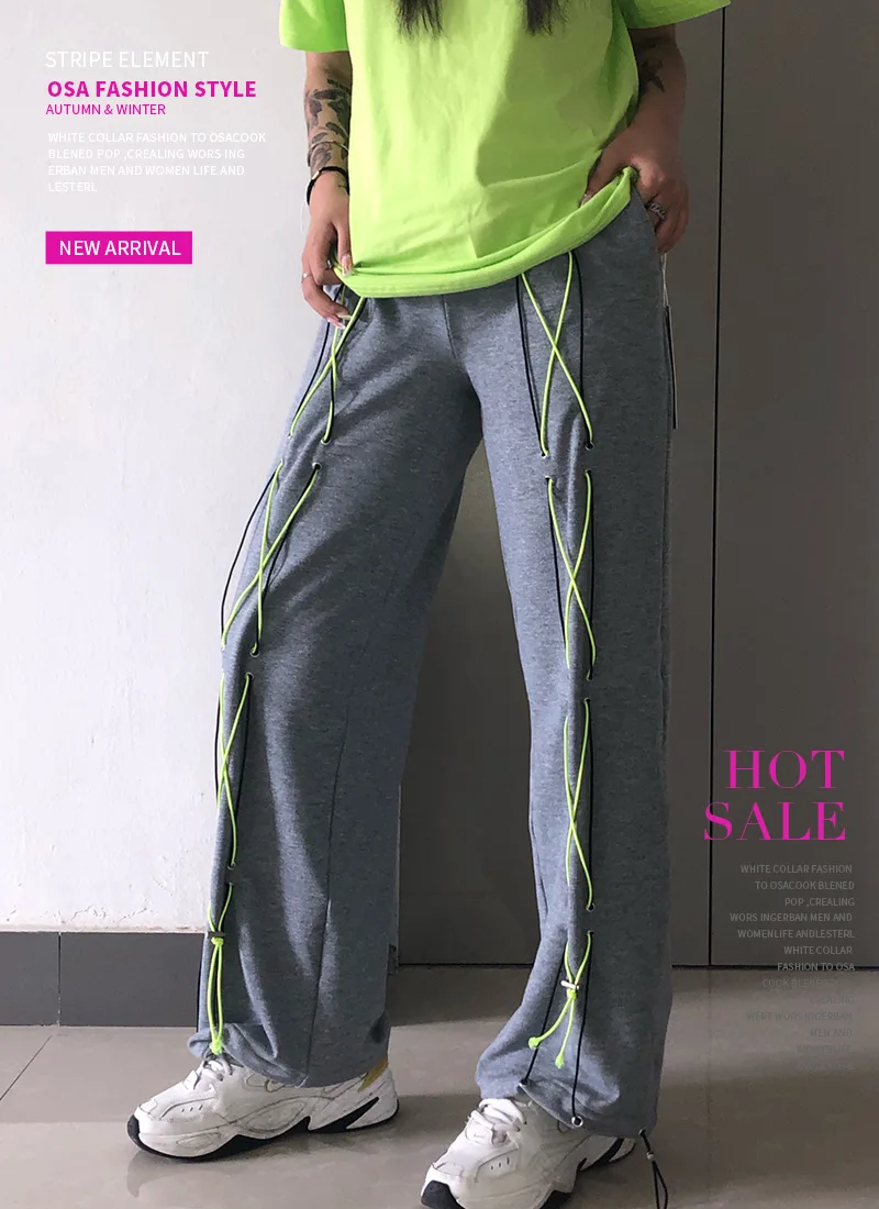 

Gagaopt Homemade New Lace-up Decorative Loose Sports and Leisure Pants Trousers Women's Cotton High Waist Sweatpants Fashion