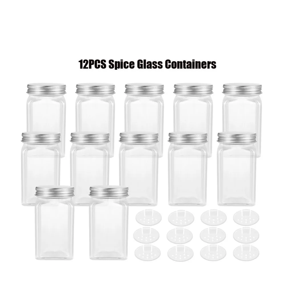 

BESTONZON 12PCS Spice Jars Square Glass Containers Seasoning Bottle Kitchen and Outdoor Camping Condiment Containers with Cover