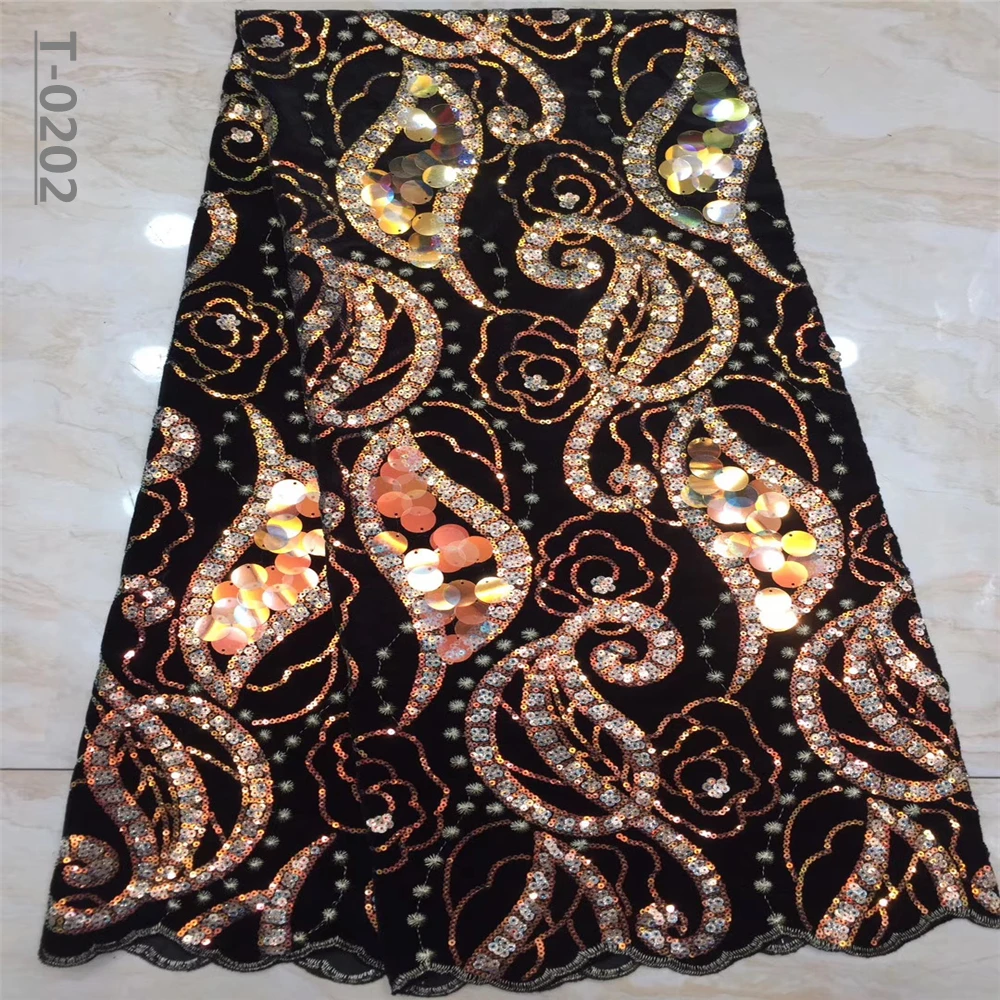 Африканская бархатная кружевная ткань с 3d блестками французская