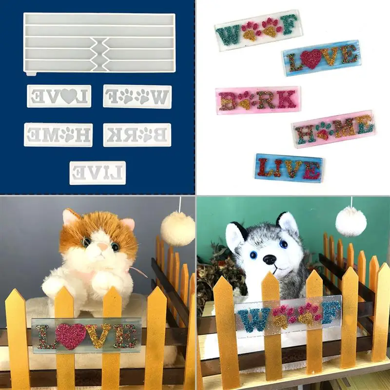 

DIY Pet House Fence Decoration Silicone Mold Cattery Kennel Resin Epoxy Mold Word Door Hanging Tag Jewelry Making Casting Tools