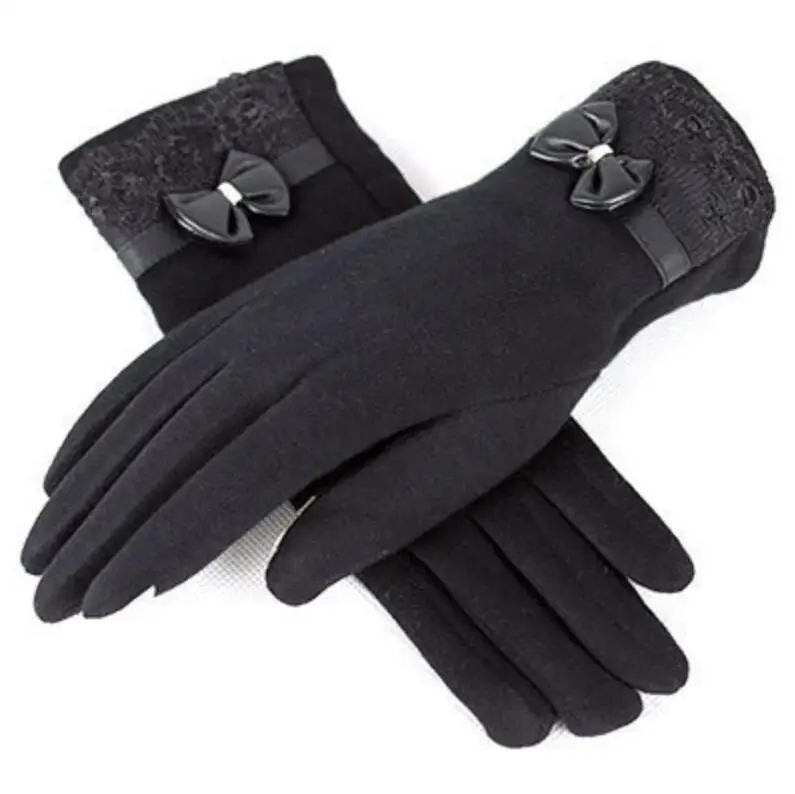 New black VISNXGI, новинка, зимние женские теплые перчатки, одноцветные кружевные кашемировые перчатки, длина до запястья, модные варежки, перчатки для женщин, женские перчатки - Цвет: New black