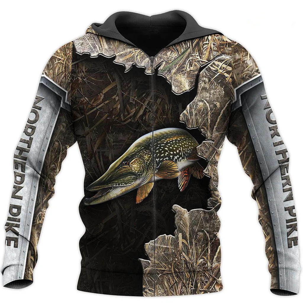 

New 3D Printing Hoodie Northern Parker Fishing Fashion Dynamic hip-hop Harajuku Print Hoodie men's And women's Zipper Top Hooded