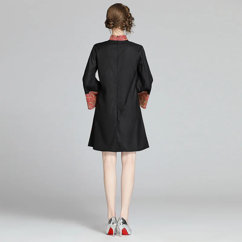 

Spring Women's Chinese Style Dresses Evening Party Dress Elegant Ladies Pleated Drama figure Print Loose Temperament Dresses