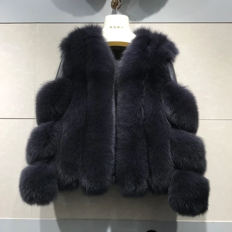 ZDFURS* Новое Поступление Женское зимнее плотное меховое пальто натуральный Лисий мех жилет высокое качество Лисий жилет меховой жилет - Цвет: dark grey