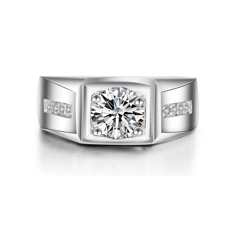 Мужское кольцо с имитацией бриллианта белое золото 14 карат 1 25 фианит ААА