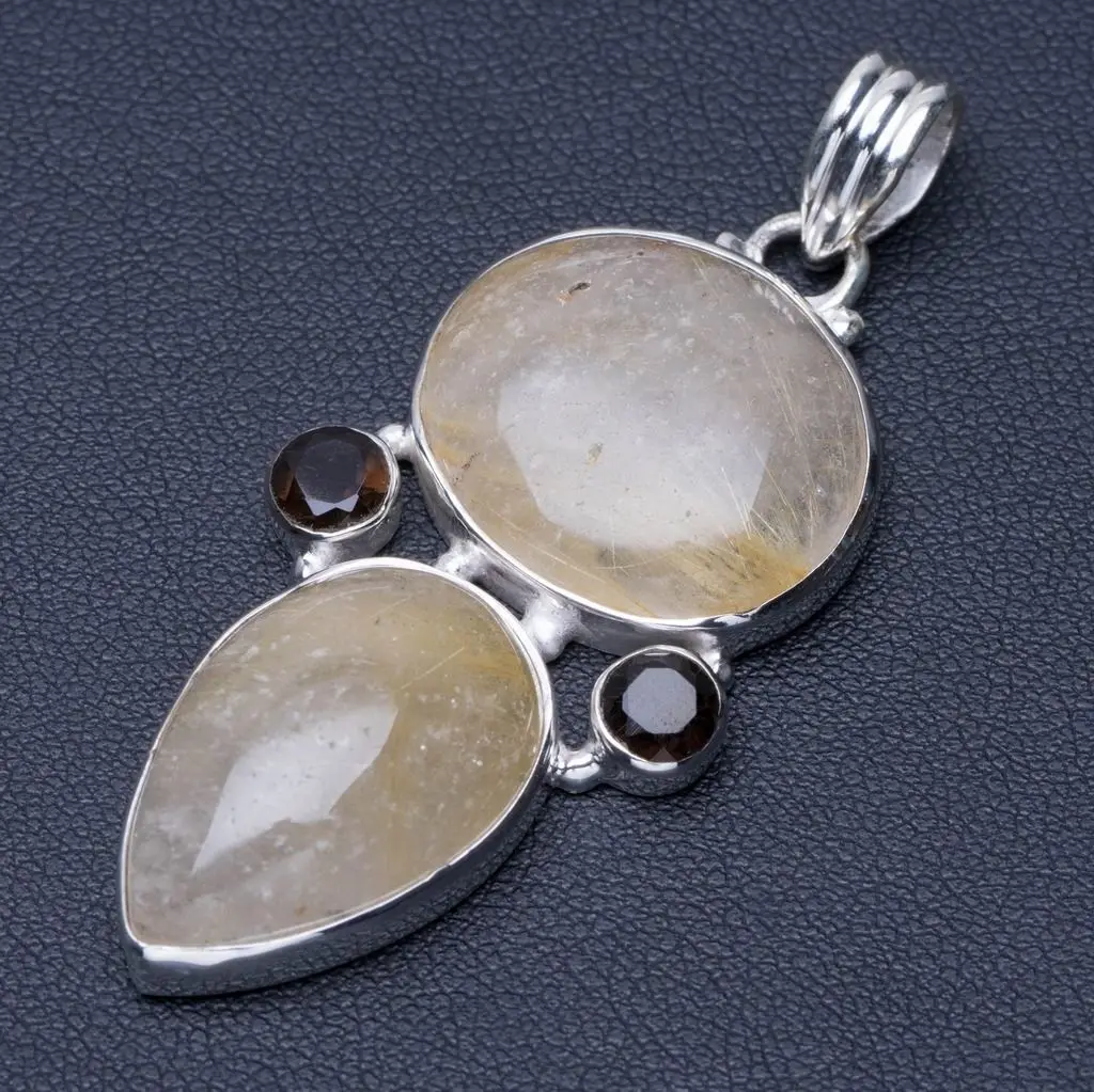 Натуральный Золотой рутиловый кварц и дымчатый в стиле панк из стерлингового