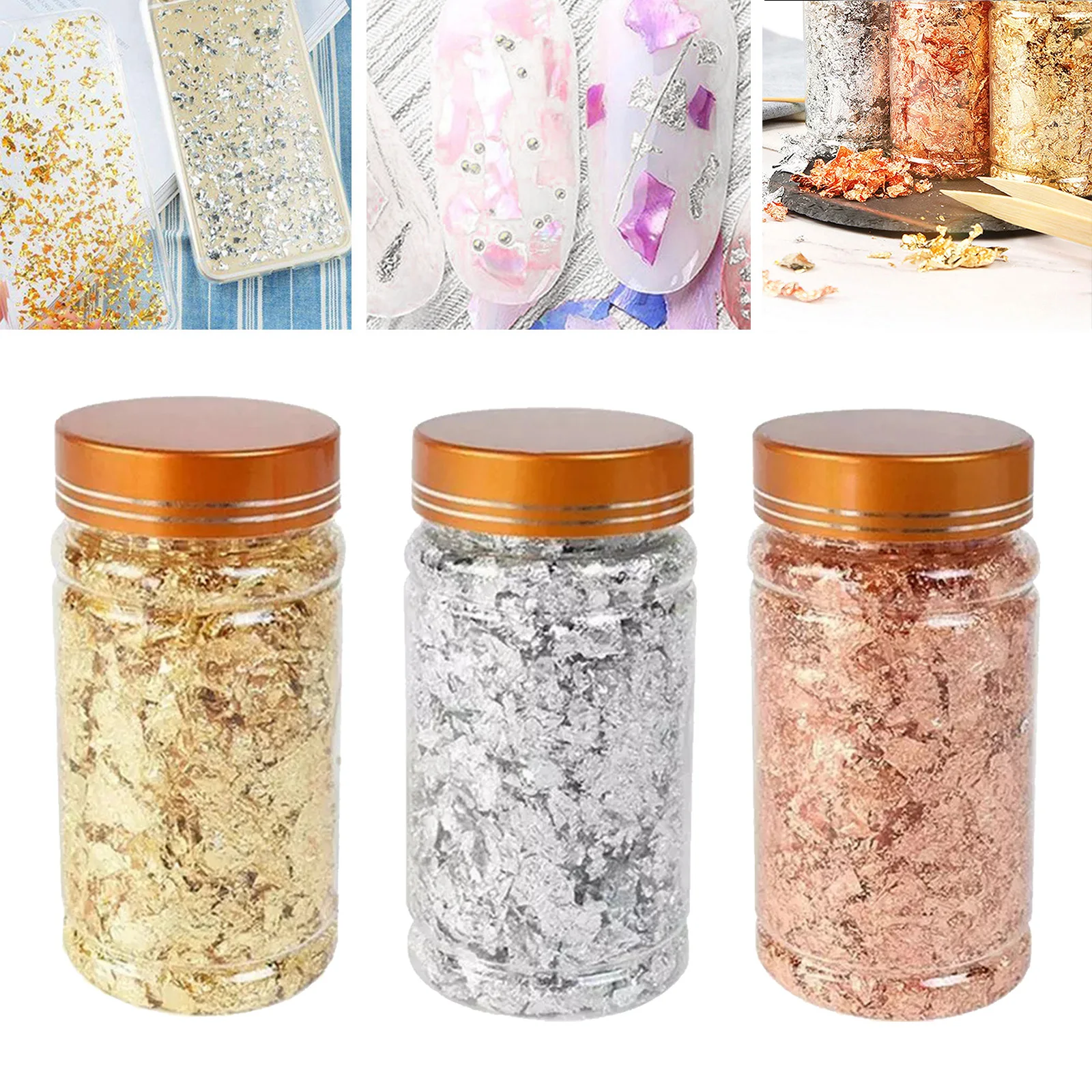 

3x 3Grams Large Bottles of 3Color Gold Leaf Flake DIY Crafts Nails Decor