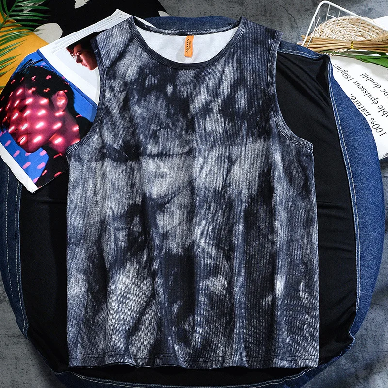 

2021 New Summer Waistcoat Tie-dye Sleeveless T-shirt Outdoor Running Men's Vest Loose Top Fashion Trend Bottoming Shirt