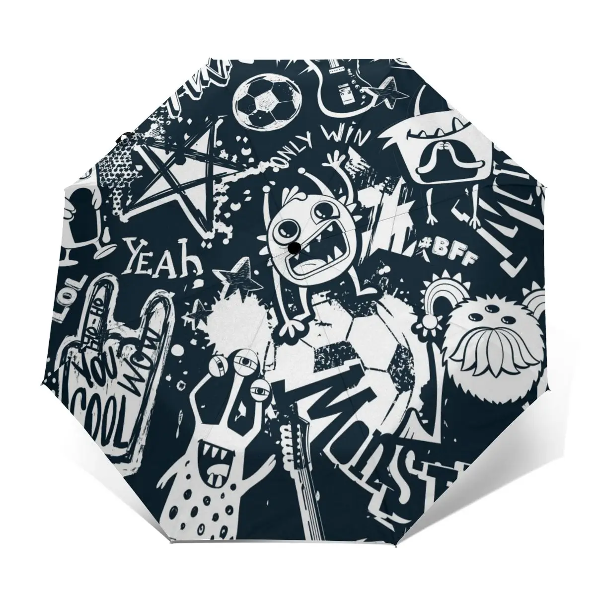 Offerte Resistente Al Vento Pieghevoli Donne Ombrello Automatico Auto Grunge Urbano Mostro Personaggio Dei Cartoni Animati Antivento Ombrelli Da Pioggia Per Gli Uomini Parasole