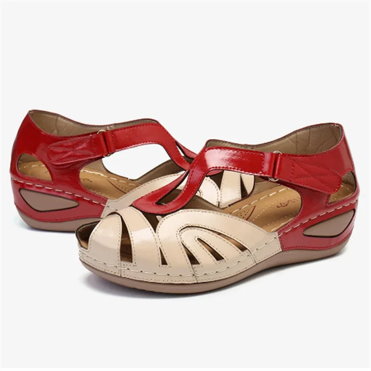 

Comfort Shoes for Women Clogs Wedge Luxury Sandals Large Size Suit Female Beige Summer Heels Cross Round Toe Low Platform Fashio