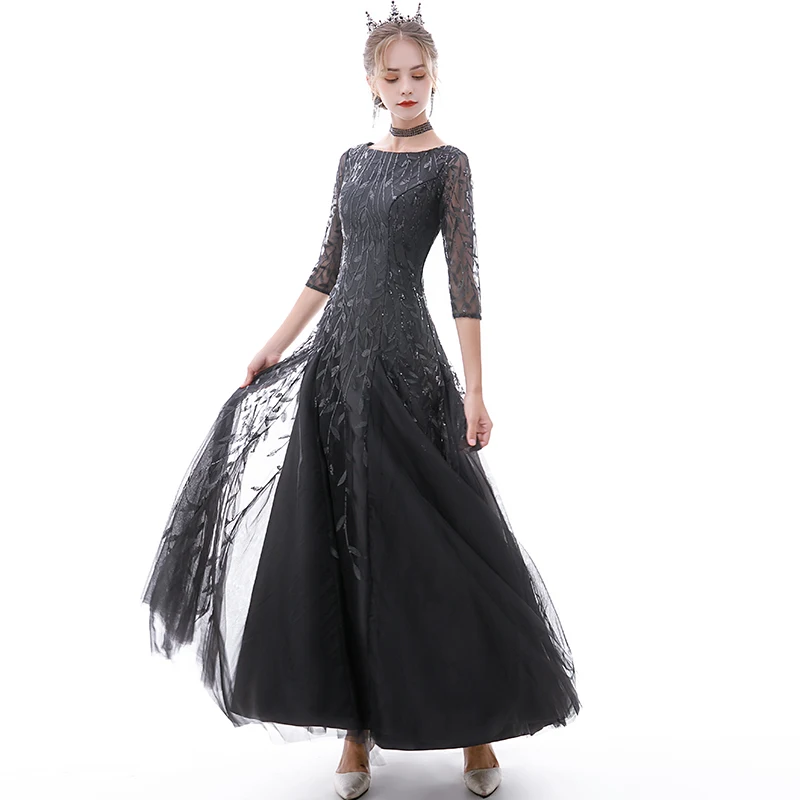 Kyunovia черные сексуальные женские вечерние платья с блестками Vestidos De Gala Длинные