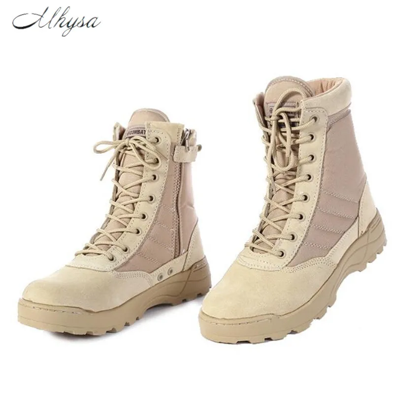 

Mhysa 2018 Men Desert Tactical Military Boots Mens Work Safty Shoes SWAT Army Boot Zapatos Ankle Lace-up Combat Boots S831