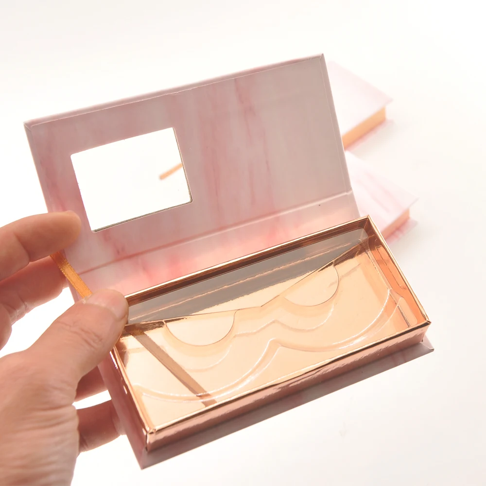 

Wholesale Eyelash Packaging Box Lash Boxes Package Custom Rectangle Marble Pink False Eyelashes Makeup Storage Case Vendors