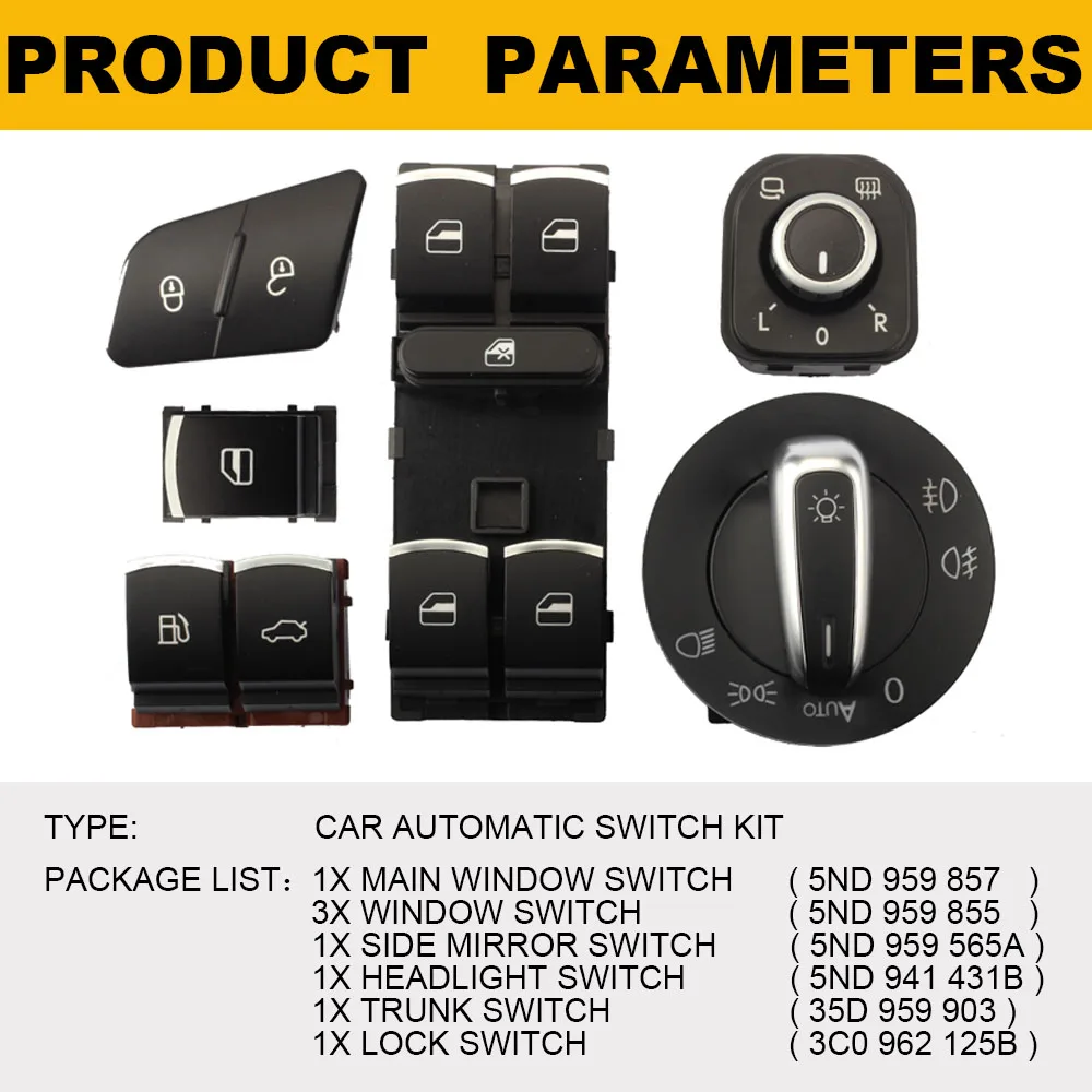 Window Auto Headlight Mirror Switch Button Fuel Flap For VW Jetta Golf MK5 Tiguan 5ND 959 565A 857 5ND941431B 3C0962125B | Автомобили и