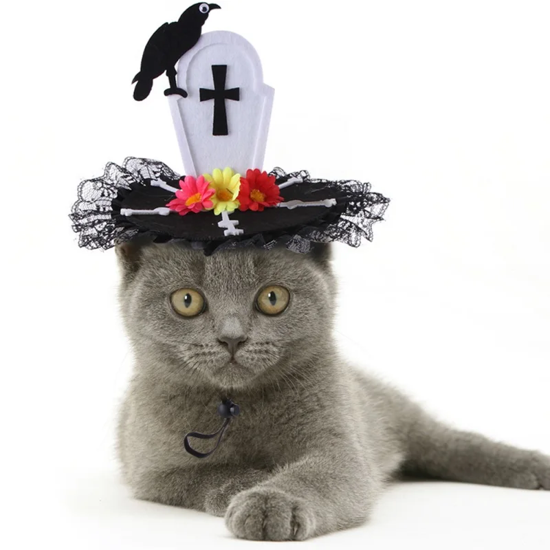 

Halloween Pet Hats Tombstone Skull Spoof Hats Adjustable Dogs And Cats Party Role-playing Props Kitten Puppy Festival Costume