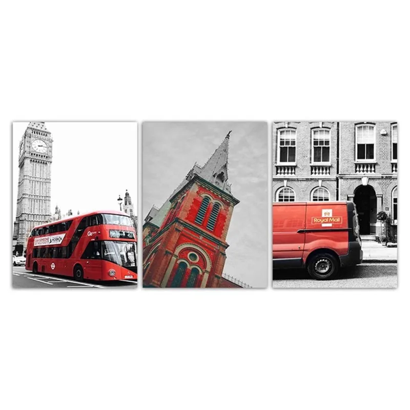 Картины на стену в скандинавском стиле Картина холсте красный автобус замок