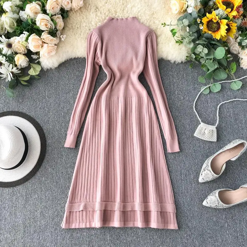 Осенне-зимнее трикотажное платье для женщин Повседневное с длинными рукавами и