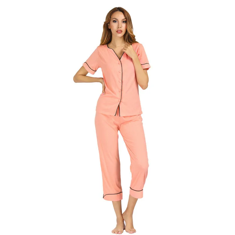 Женская домашняя одежда костюмы с короткими рукавами и штанами летний розовый