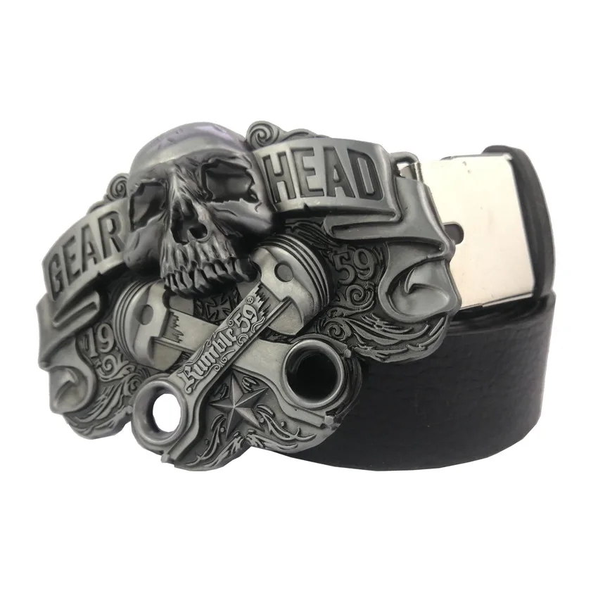 Ремень мужской с металлической пряжкой в виде черепа ширина винтажном стиле