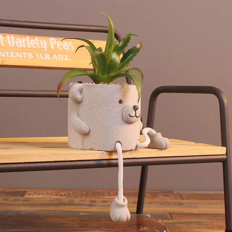 Мини растения в горшке милый медвежонок имитация камня цемент микро пейзаж