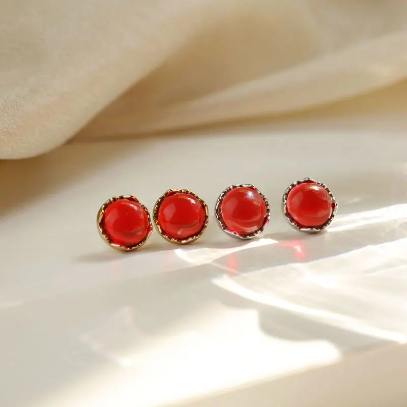

S925 sterling silver red crystal earrings cold ins style earrings retro niche style earrings earrings jewelry for women