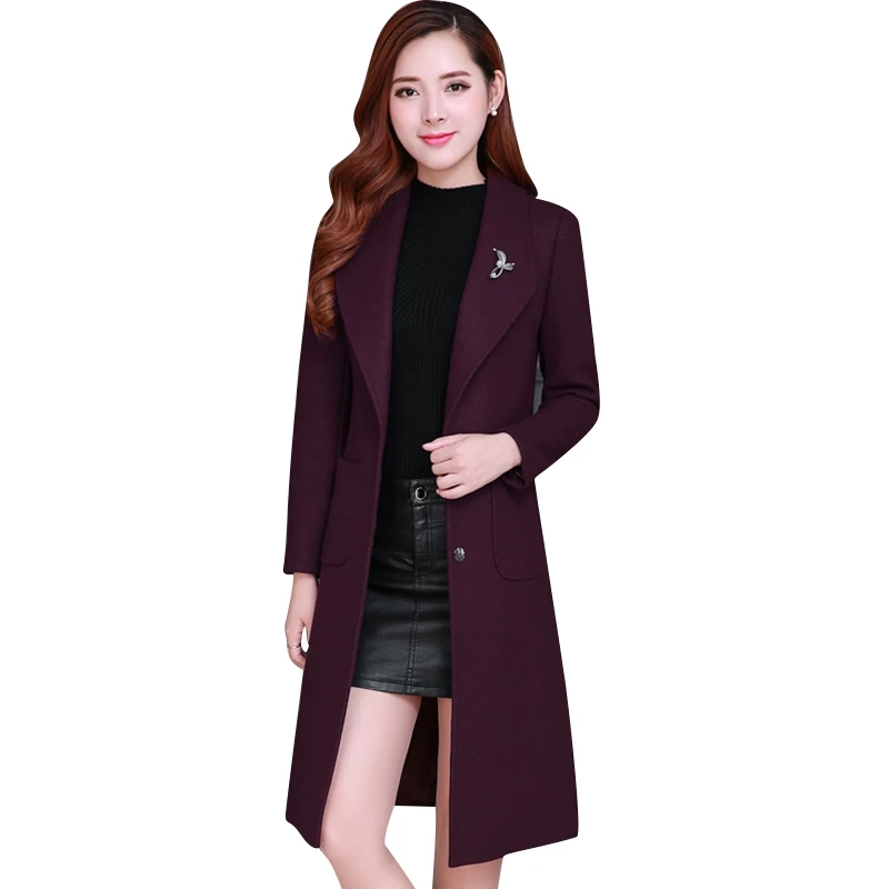 

2021 Women Woolen Coats Female Winter Jackets Elegant Wool Blends Trench Coat Ladies Plus Size Purple Windbreaker Outwear 3XL
