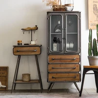 american retro industrial style wrought iron decorative lockers solid wood high cabinet coffee table drawers dining side wine