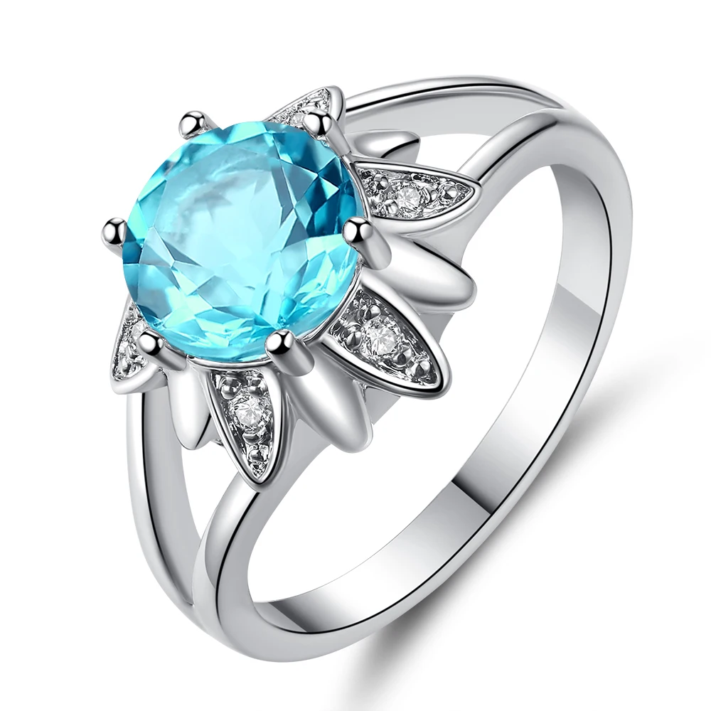 Женские кольца Гламурные модные Платиновые цветы лазурный Циркон креативное
