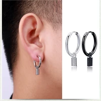 vintage punk hoop earrings men stainless steel black spring pendant brincos without piercing jewelry accessories dropshipping