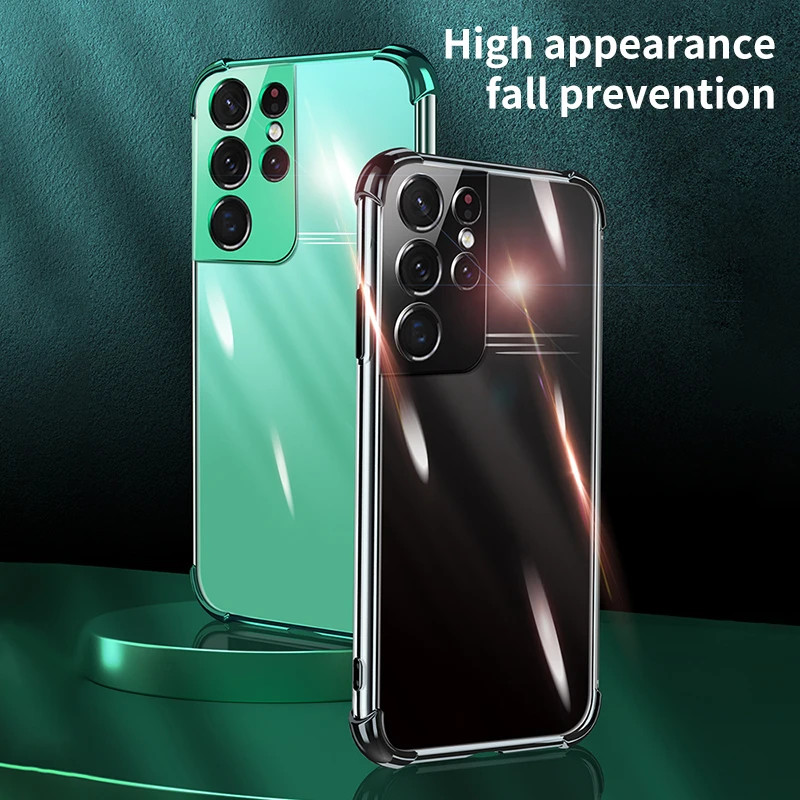 

Luxury Shockproof Carmera Lens Protection Silicone Soft Plating Electroplated Phone Cover For Samsung S21 Ultra Plus Case Fundas