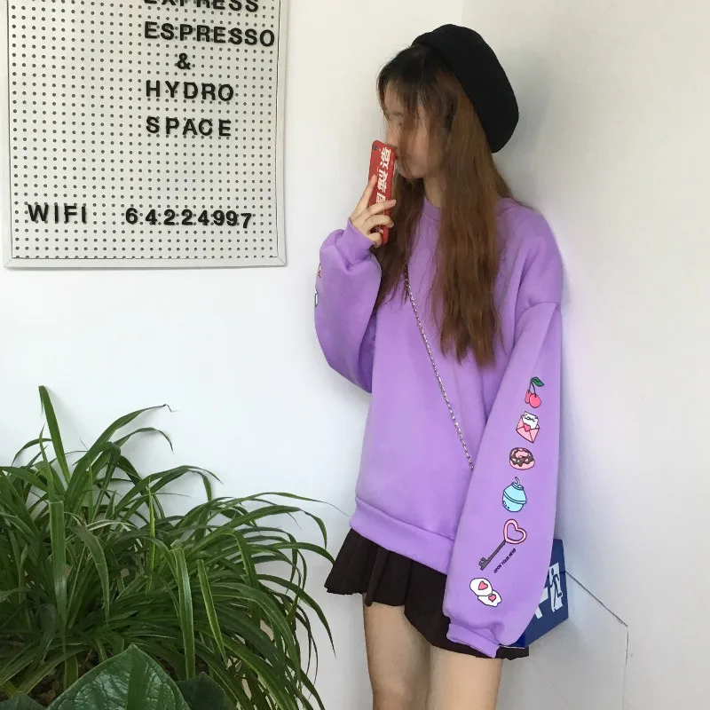 Милые свободные свитшоты с мультяшным рисунком для Kawaii пуловер длинными