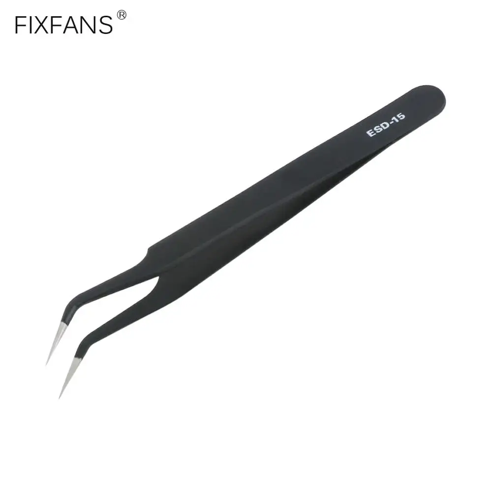 

FIXFANS ESD-15 Curved Tweezers Anti-static Black Stainless Steel Tweezers with Precision Fine Tips