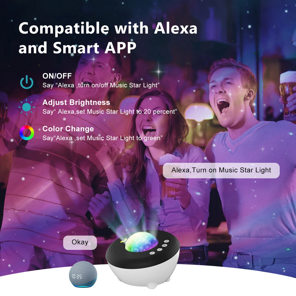 WiFi Smart Star Light Galaxy Projector Christmas Music Player Laser Starry Sky Night Work With GoogleAlexa Tuya | Лампы и освещение