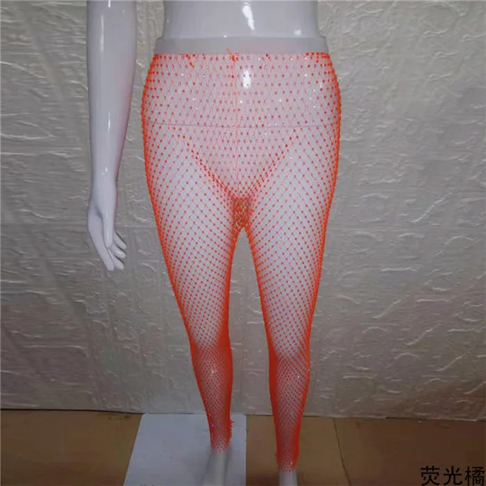 Yingguangju 110CM Блестящие хрустальные стразы, ажурные сексуальные штаны-туника, женские длинные штаны, сетчатые прозрачные Клубные вечерние штаны - Цвет: Yingguangju 110CM