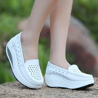 genuine leather ladies fashion sneakers leather shoes casual shoes platform wedge shoes ladies shoes