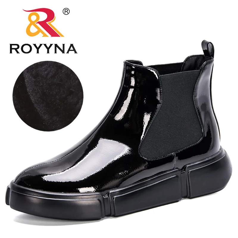 

ROYYNA 2020 New Designers Patent Leather Ankle Boots Luxury Brand Women High Top Winter Warm Shoes Anti-skid Lady Booties Botas
