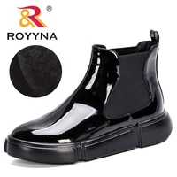 royyna 2020 new designers patent leather ankle boots luxury brand women high top winter warm shoes anti skid lady booties botas