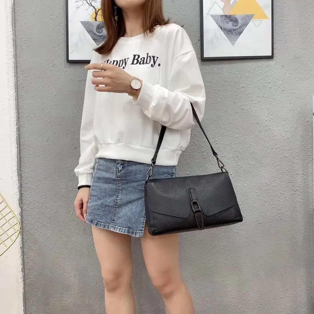 

Crossbody Underarm Bag Double Shoulder Strap Multi-Purpose Soft Leather Head Layer Cowhide Multi-Compartment Zipper Fashion New
