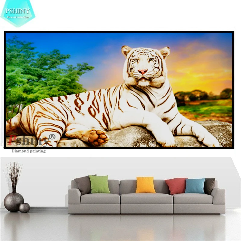 PSHINY 5D DIY Алмазная вышивка распродажа белый тигр полная дрель круглые стразы