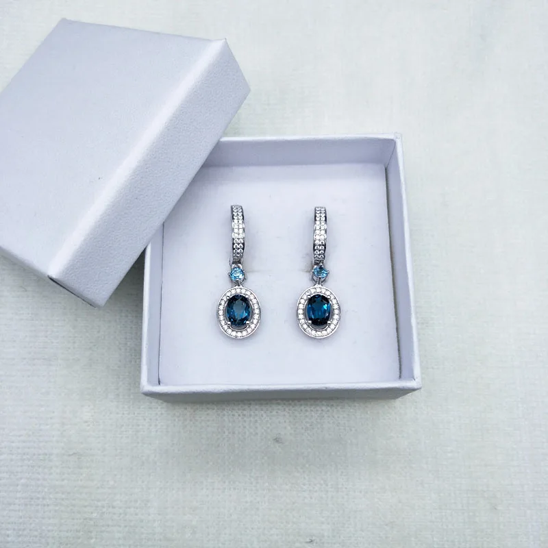 Серьги с голубым топазом серебряные серьги застежкой|Серьги-подвески| |