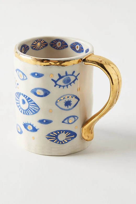 

Ceramic Hand Eye Mugs and Plates Gold Rim Decorative Kitchen Home Tableware Personalized Coffee Tea Cups Handmade Creative Gifts