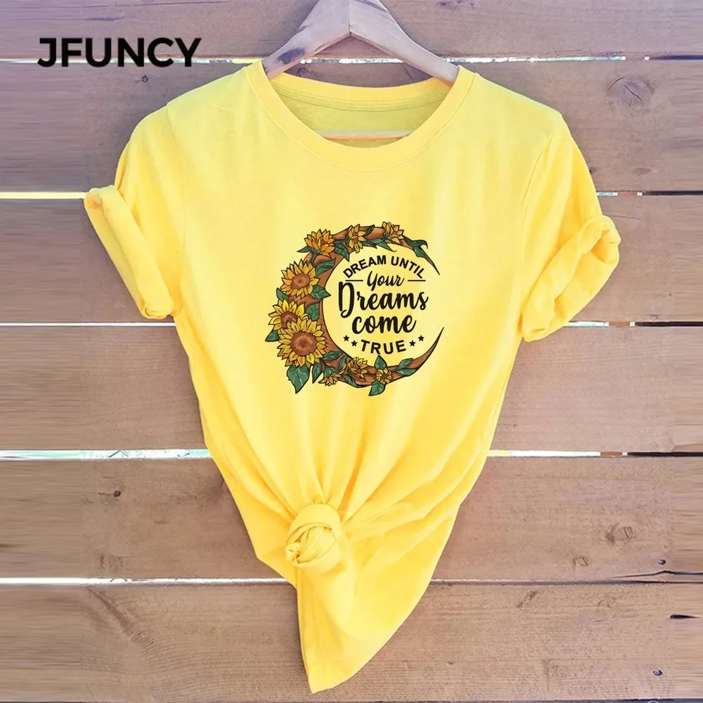 

JFUNCY размера плюс женские футболки 2020 летняя новая футболка с принтом женская хлопковая футболка с коротким рукавом женская Повседневная Св...