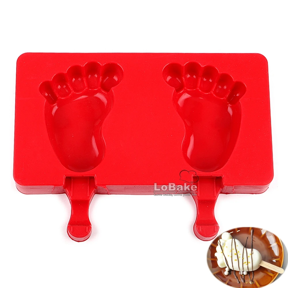 2 полости подошва ног Печать силиконовая форма для Фруктового мороженого на
