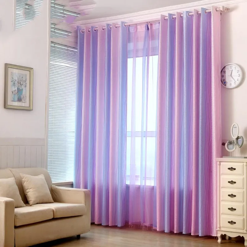 Цветная полосатая фиолетовая занавеска для детской комнаты прозрачная ткань
