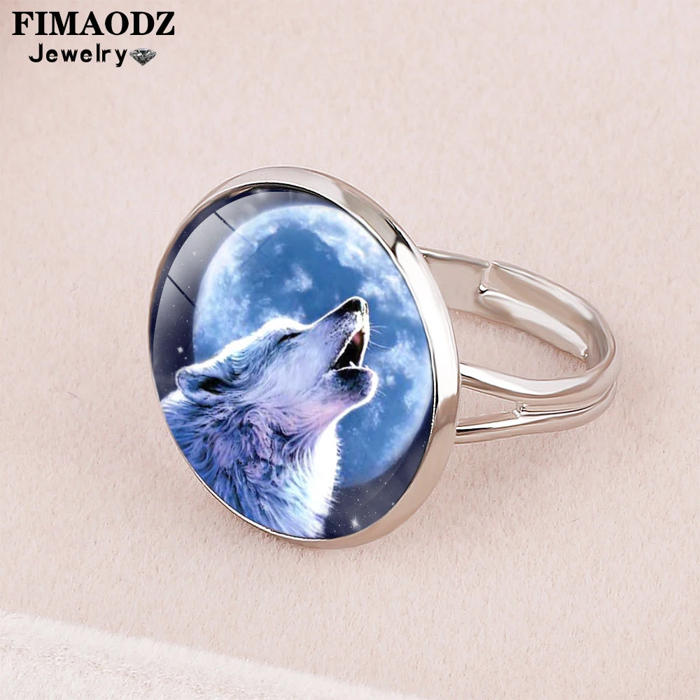 Кольцо FIMAODZ в виде воющего волка и цельной Луны кольцо с диким животным кольца
