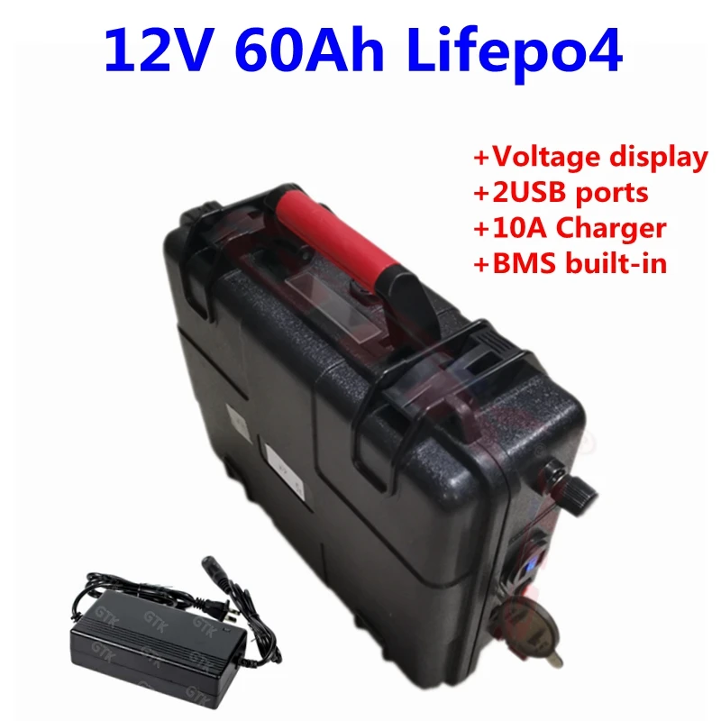 Аккумулятор lifepo4 12 В 60 ач Встроенный bms с водонепроницаемым чехлом из АБС-пластика
