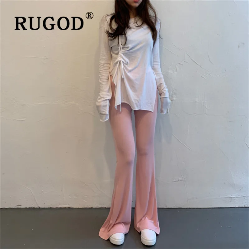 

RUGOD New spring knitted pants women fashion candy color high elastic long pants knitwear trousers soft basic pants for summer