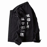 mens fashion denim jacket korean slim ripped elastic denim trendy jacket spring and autumn mens graphic jean jacket