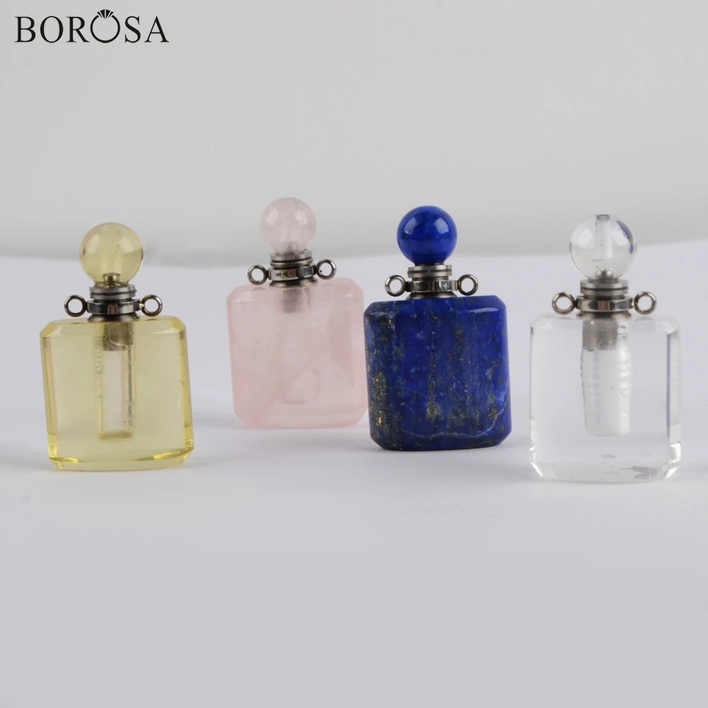 

3Pcs Silver Color Quartz Multi Kind Natural Stone Perfume Bottle Connector White Quartz Bottle Jewelry for Necklace WX1189