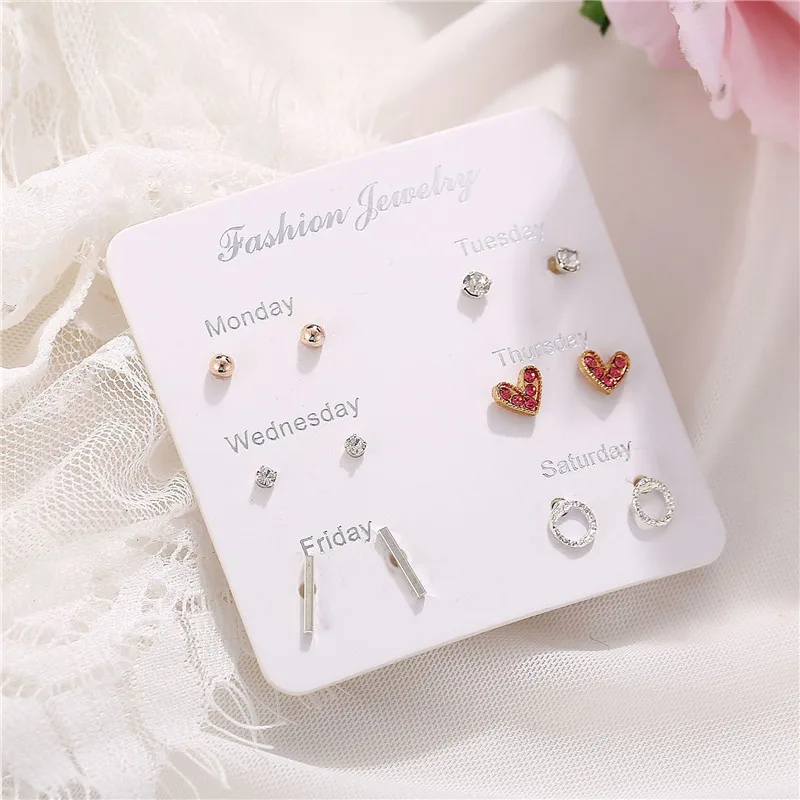 

Korean Crystal Pearl Stud Earrings Set For Women Girls Vintage Bow Heart Earring Fashion Jewelry Small Ear Studs Gifts